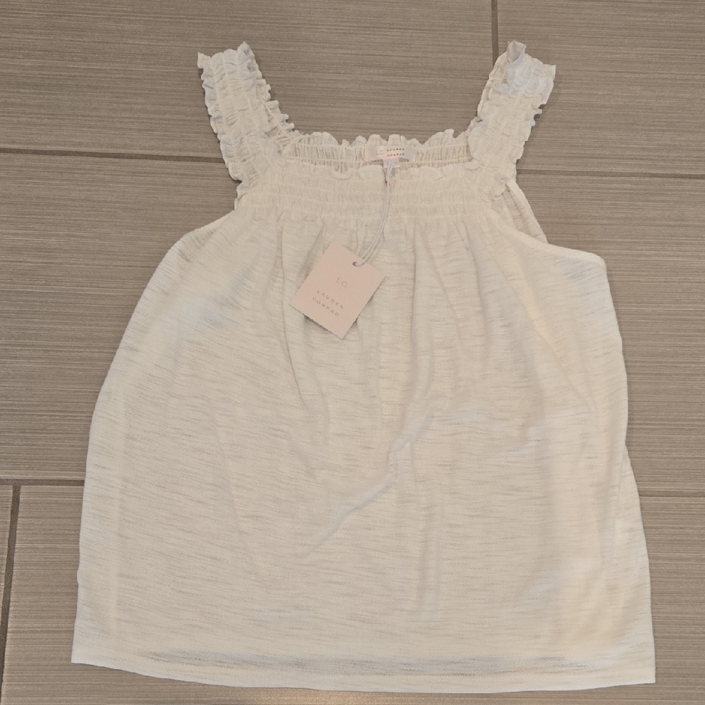 LC Lauren Conrad White Ruffle Tank Top